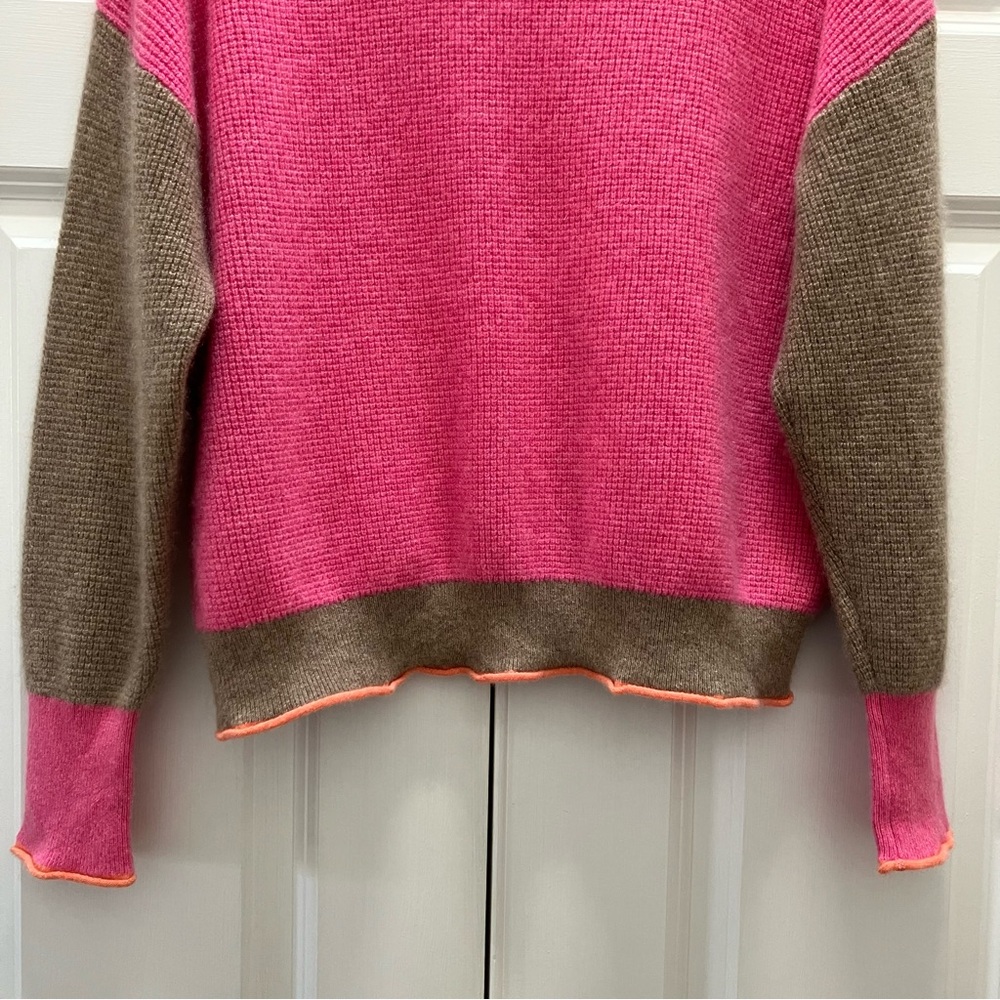 Maeve Anthropologie 100% Cashmere Colorblock Sweater Waffle Knit Pink Large - Picture 5 of 14